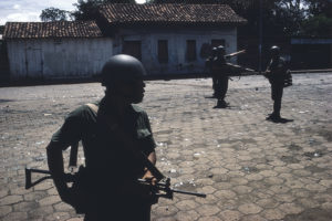 NICARAGUA. Mayasa. 1979. Guard patrol beginning house-to-house search for Sandinistas.