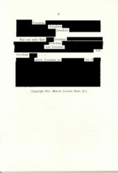 Photographic image of Martin Luther King, Jr.'s "I Have a Dream Speech" with some text redacted