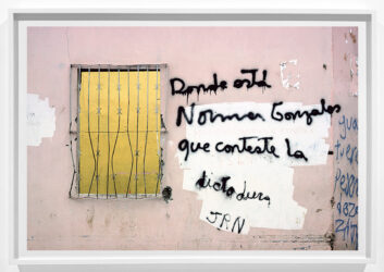 NICARAGUA. Monimbo. Wall graffiti on Somoza supporter’s house burned in Monimbo, asking "Where is Norman Gonzalez? The dictatorship must answer." (NICARAGUA, page 15) ©Susan Meiselas/Magnum Photos