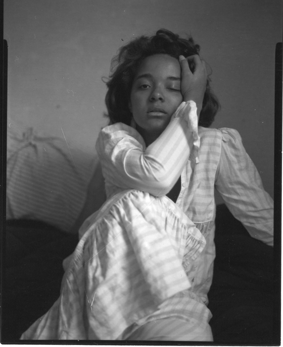Carla Williams. Untitled (striped robe) #4.2, 1984-1985, printed 1984-1985, gelatin silver print, image and paper dimensions: 5 x 4 inches