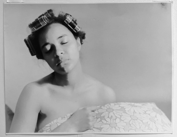 Carla Williams, Untitled (curlers) #1.2, 1984-1985, printed 1984-1985, gelatin silver print, bleached, image dimensions: 10 3/4 x 13 3/4 inches, paper dimensions: 11 x 14 inches