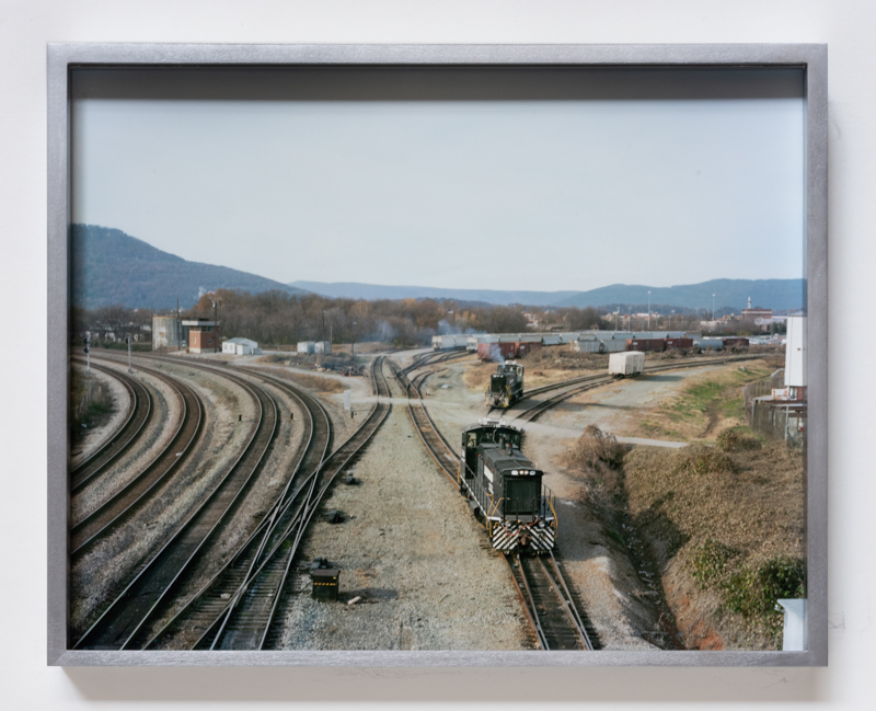 Justine Kurland. Chattanooga Yard, 2007, pigment print, 13 1/2 x 10 3/4 inches // Caliente Pass (Family Portrait), 2009, pigment print, 9 x 7 1/4 inches, printed 2023, mounted on aluminum, 13 1/2 x 10 3/4 inches, edition of 6