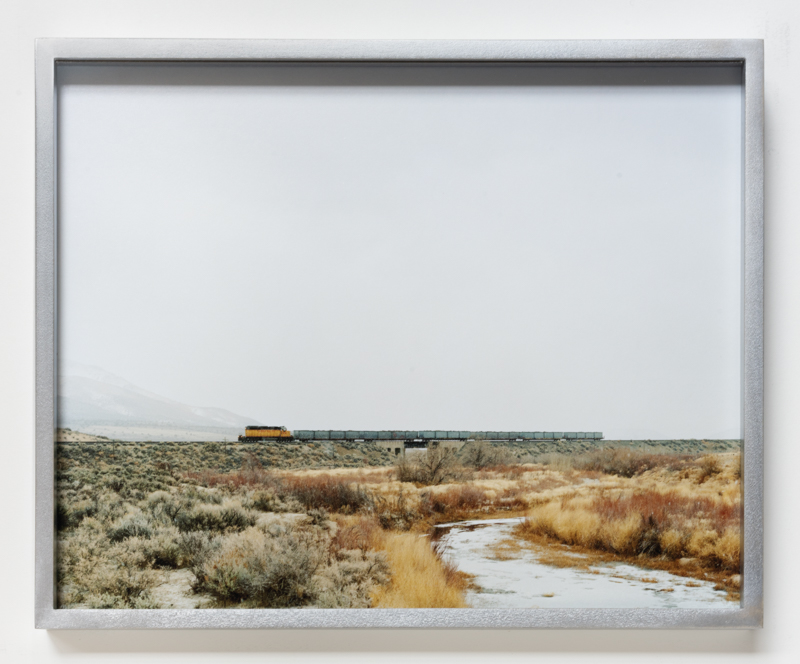 Justine Kurland. Union Pacific from Curevo's Camp, Doyle, 2007, pigment print, 13 x 10 3/4 inches // Flying J Station, 2008, pigment print, 4 7/8 x 7 inches, printed 2023, mounted on aluminum, 13 x 10 3/4 inches, edition of 6